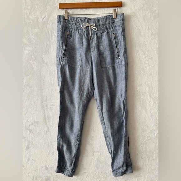 Athleta Womens Blue Cabo Linen Elastic Waist Zip Pockets Jogger Pants Size 4 - Picture 1 of 10